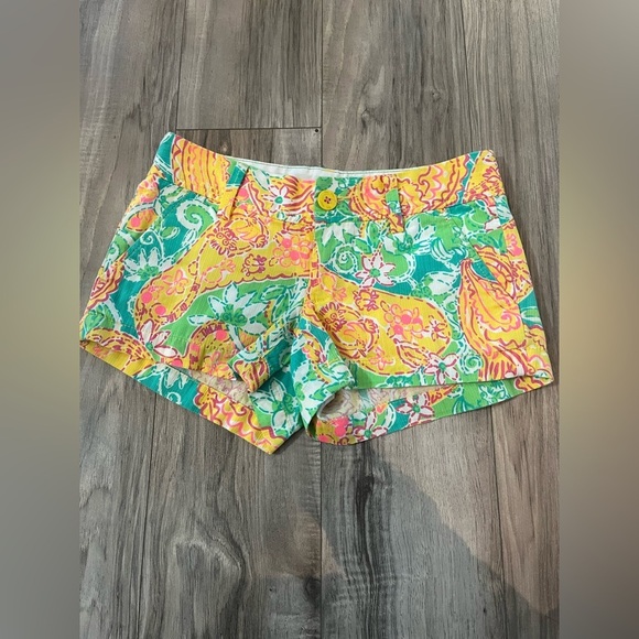 Lilly Pulitzer The Walsh Shorts SZ 000 Pop Goes the Leamur Paisley Green Yellow - Picture 6 of 12